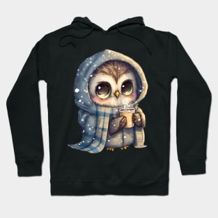 Chibi Owl Drinking Hot Chocolate cute christmas snow design series 5 Hoodie